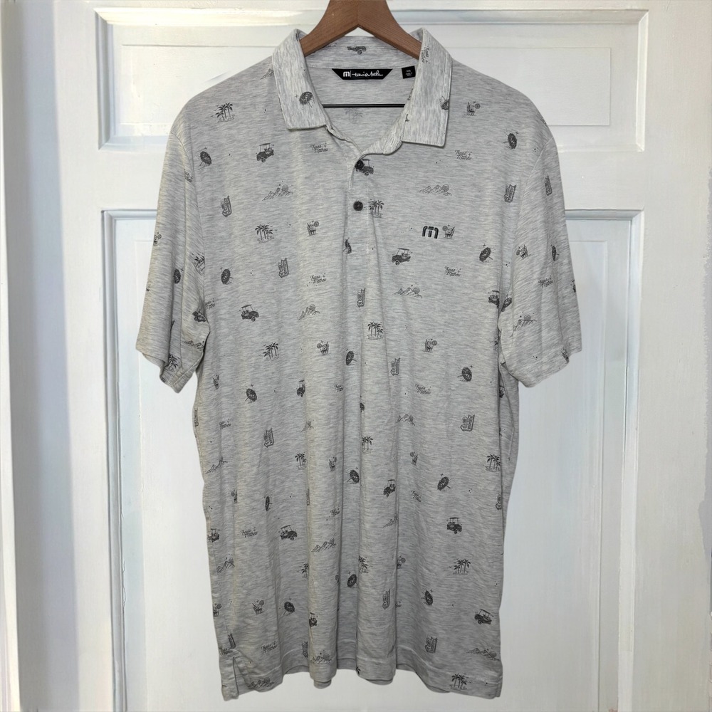 Travis Mathew Golf all over‎ Print Polo Gray  Mens XXL Pima Cotton Blend Shirt - Picture 4 of 8